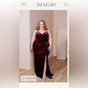 Burgundy bridesmaid dress.